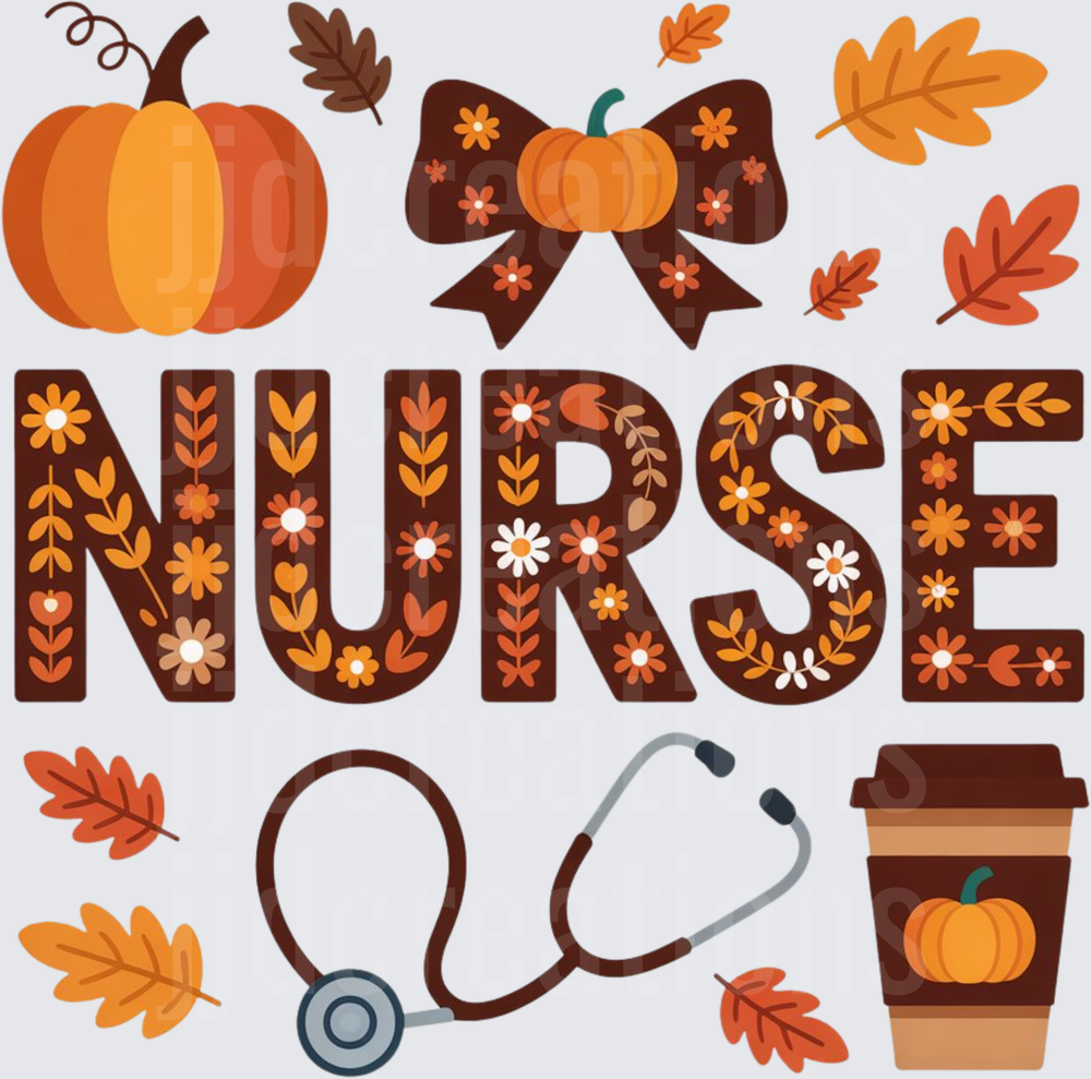 Autumn Nurse Design with Pumpkins Stethoscope and Fall Leaves