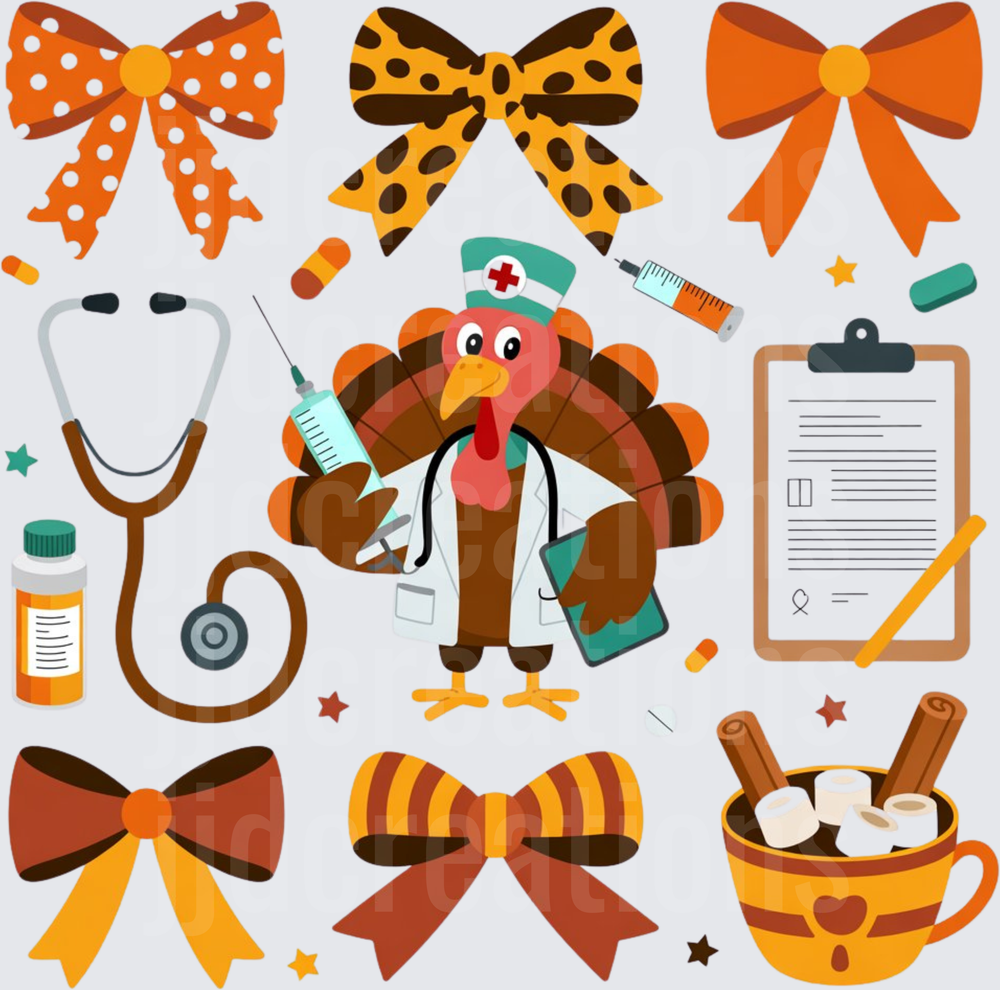 Thanksgiving Turkey Doctor Nurse Medical Theme with Fall Bows