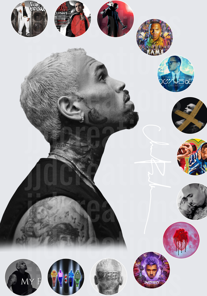 Chris Brown Profile Portrait with Album Art Collection