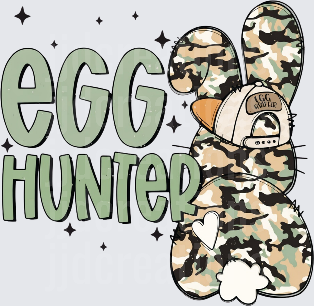 Egg Hunter Easter Bunny in Camouflage Outfit with Sparkles