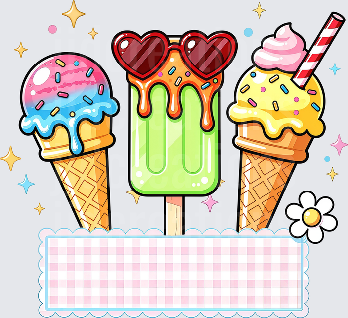 Kawaii Ice Cream Cones and Popsicle with Heart Sunglasses