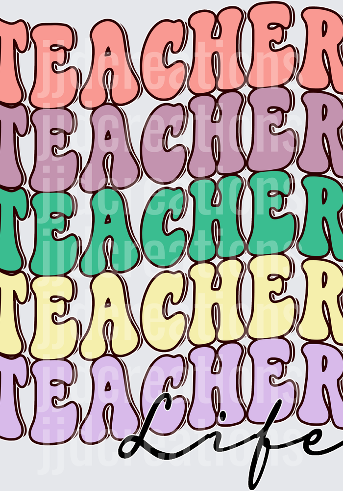 Teacher Life Retro Bubble Letters Colorful Typography