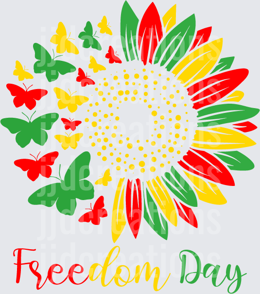 Freedom Day Sunflower with Colorful Butterflies Design