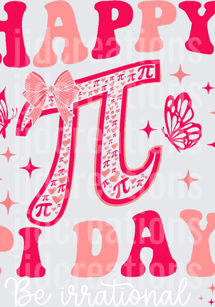 Happy Pi Day Math Holiday Design with Butterflies and Stars