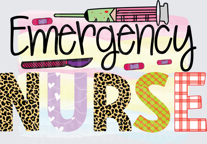 Emergency Nurse with Medical Supplies and Patterned Letters