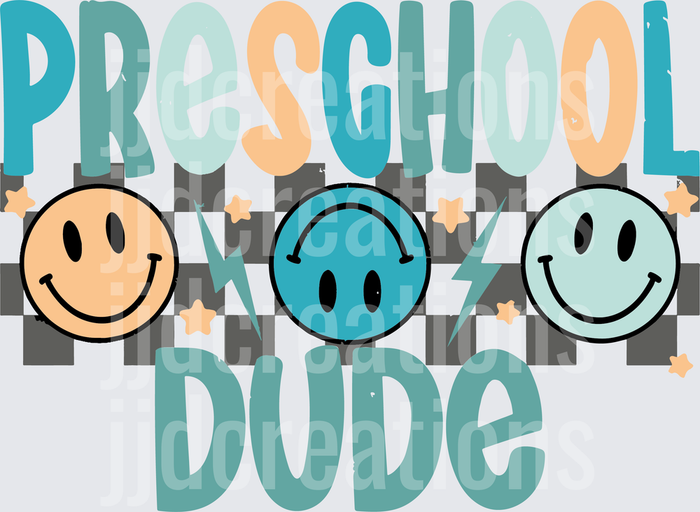 Preschool Dude Smiley Face Design with Checkered Pattern