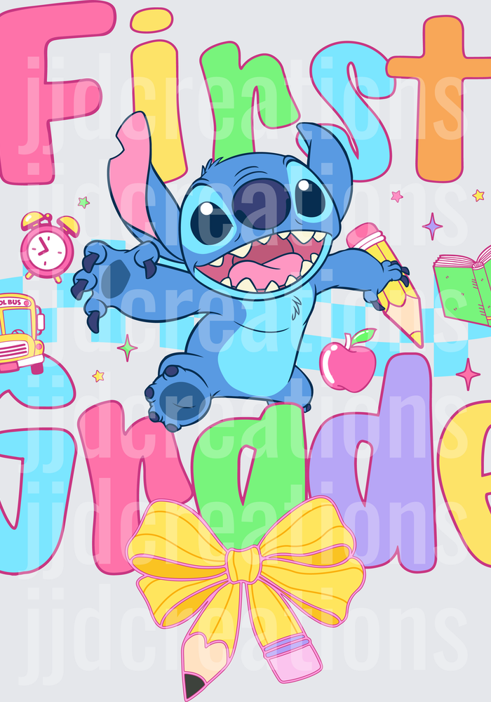 Stitch First Grade Back to School Design with Rainbow Letters