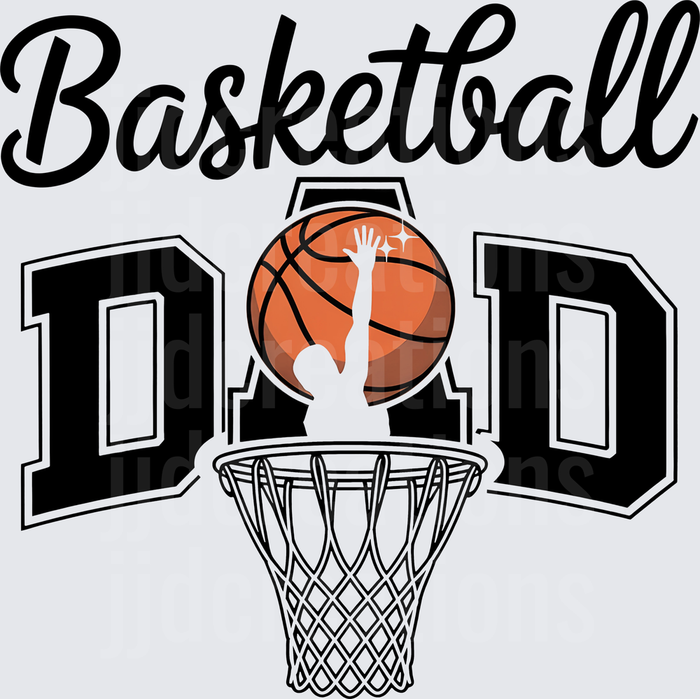 Basketball Dad with Hoop and Player Silhouette Design