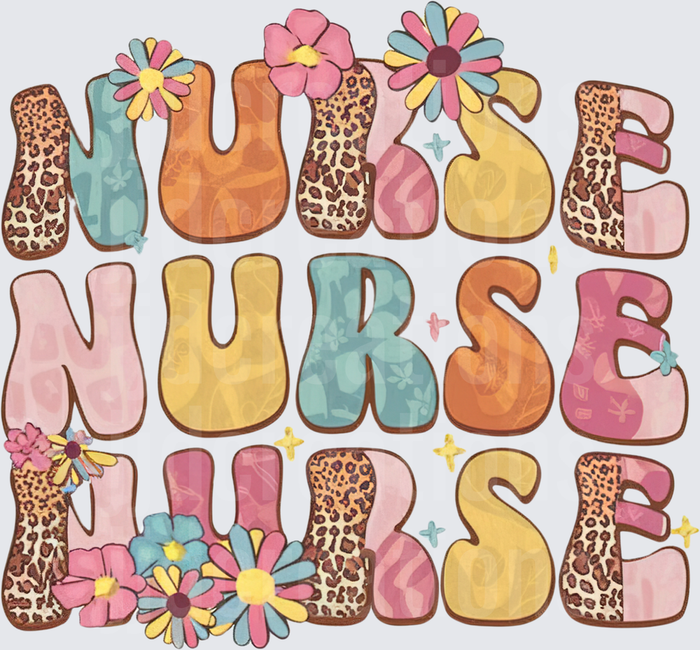 Jungle Nurse Life Leopard Print Letters with Colorful Flowers