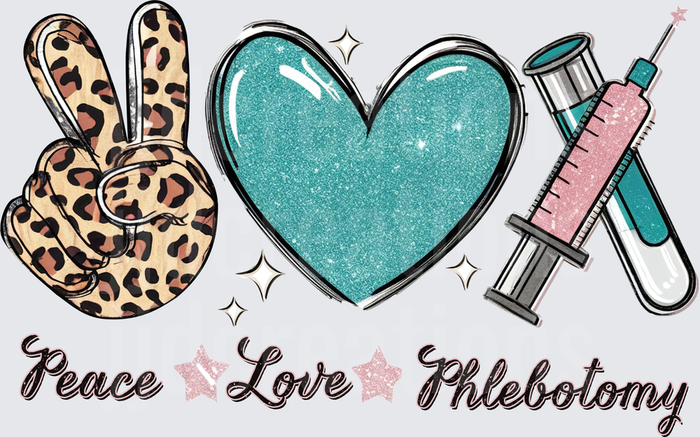 Peace Love Phlebotomy Leopard Print Hand Heart Medical Syringe