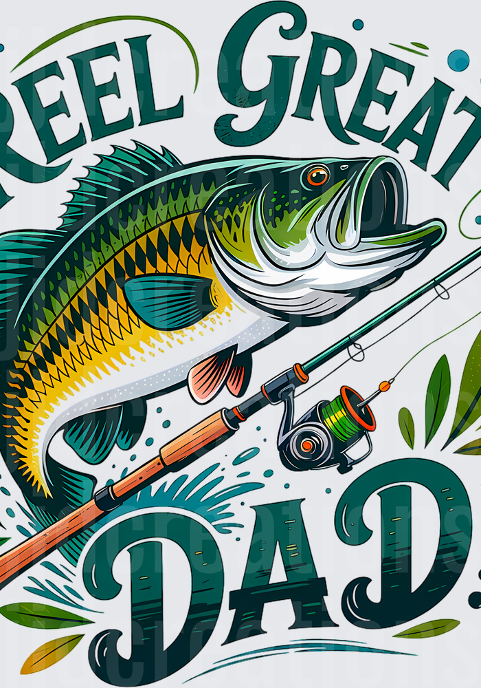 Reel Great Dad Bass Fishing Design with Rod and Reel