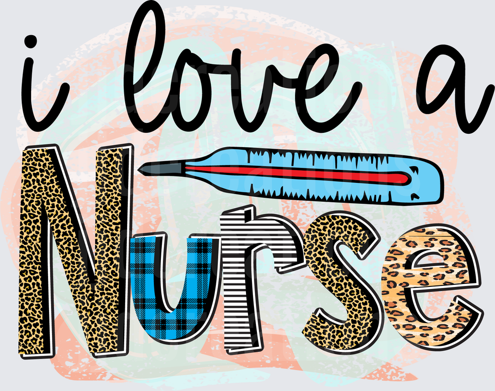I Love a Nurse with Syringe and Leopard Print Letters