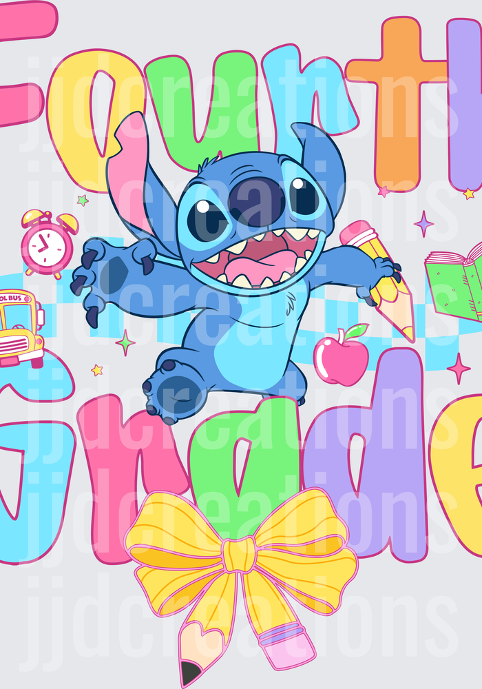 Stitch Fourth Grade Back to School Design with Colorful Letters