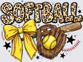 Leopard Print Softball Text with Yellow Bow and Glove