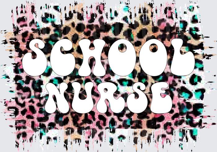 School Nurse Retro Groovy Bubble Letters on Distressed Leopard Print