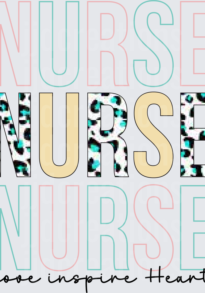 Nurse Typography with Leopard Print and Love Inspire Heart