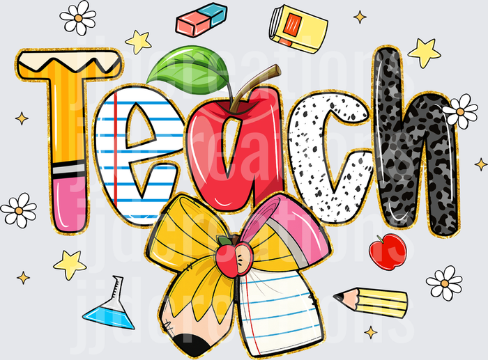 Teach Text with Apple and School Supplies Teacher Design