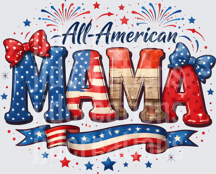 All-American Mama Patriotic Red White Blue Letters with Bows