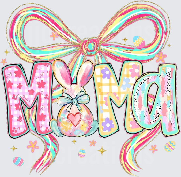 Mama Easter Bunny Rainbow Bow Pastel Floral Typography