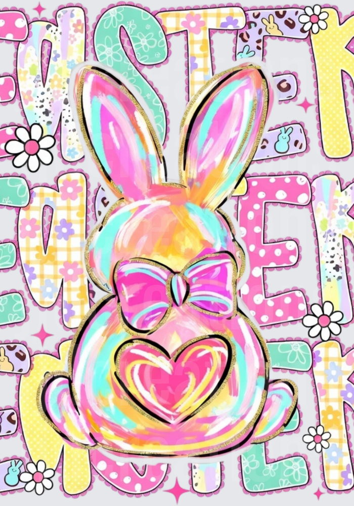 Colorful Easter Bunny with Heart and Bow Tie Design