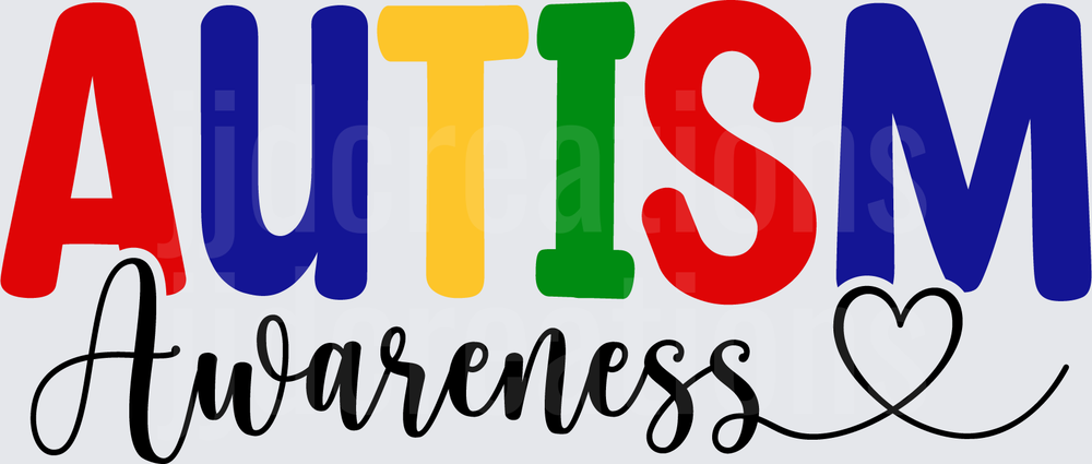 AUTISM Awareness Colorful Letters with Heart Design