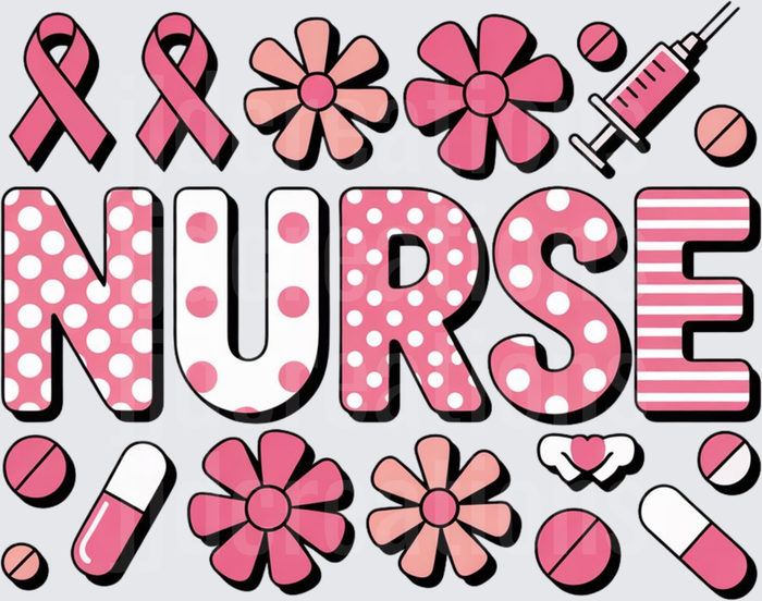 Pink NURSE Text with Medical Symbols and Awareness Ribbons