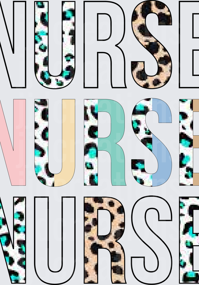 NURSE Typography with Leopard Print and Pastel Color Fill