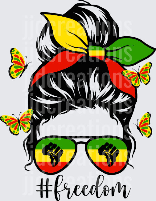 Messy Bun Hair with Rasta Headband Sunglasses Freedom Butterflies