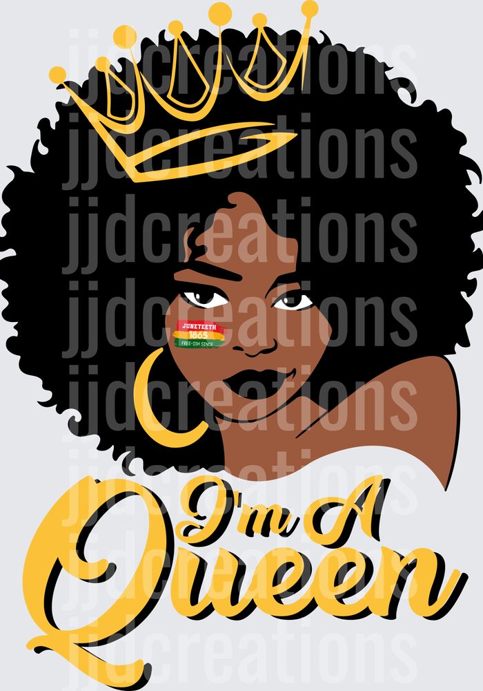 Juneteenth Queen African American Woman with Crown and Afro