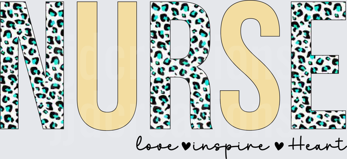 NURSE Love Inspire Heart Leopard Print Gold Letters