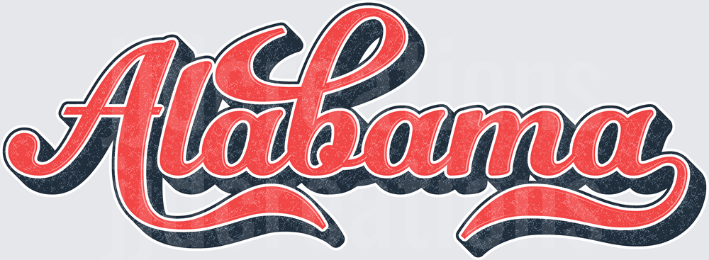 Alabama Script Lettering in Red and Navy Blue