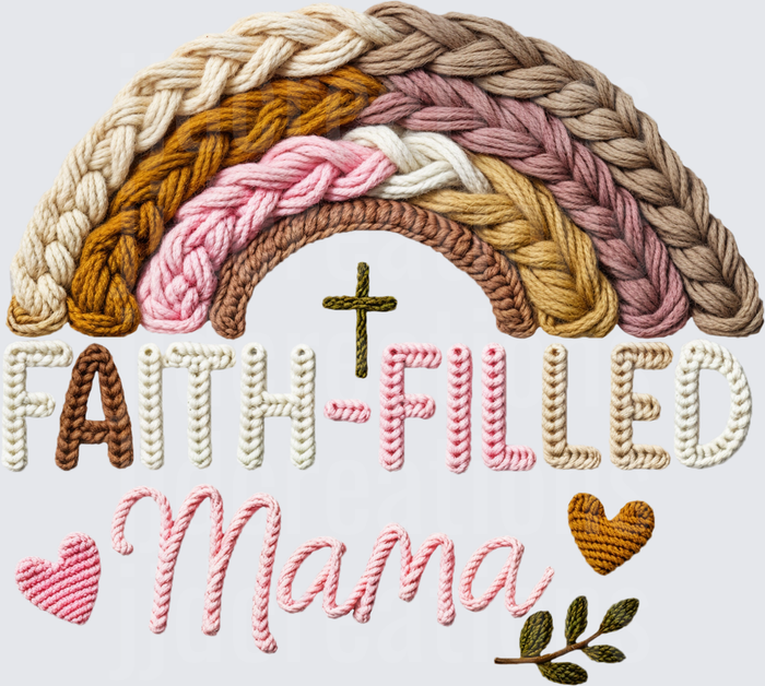 Faith-Filled Mama Rainbow Rope Cross Christian Embroidery