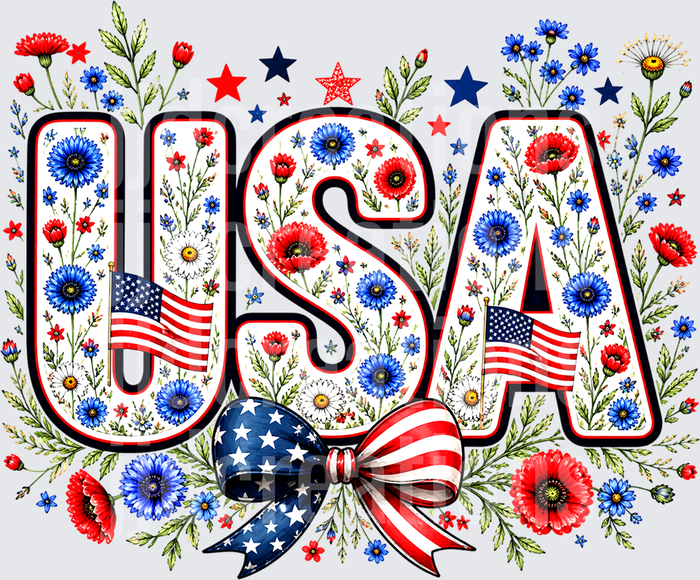 USA Patriotic Wildflower Letters with American Flag Bow