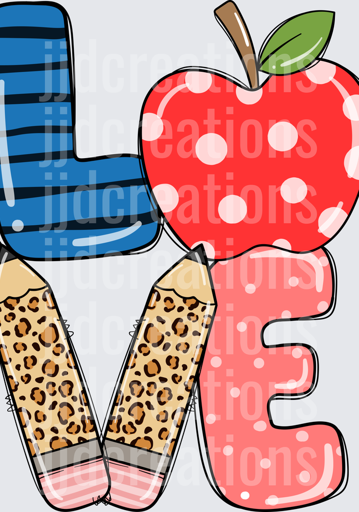 LOVE Letters with Apple Teacher School Theme Leopard Print