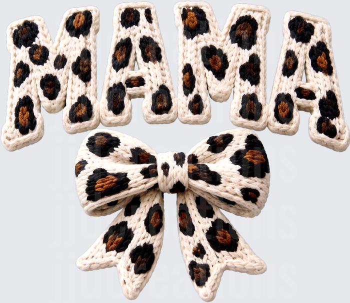 MAMA Leopard Print Crochet Style Letters with Bow