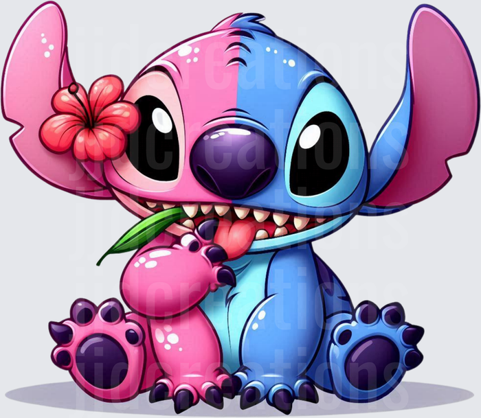 Stitch with Pink Hawaiian Hibiscus Flower Split Color Design
