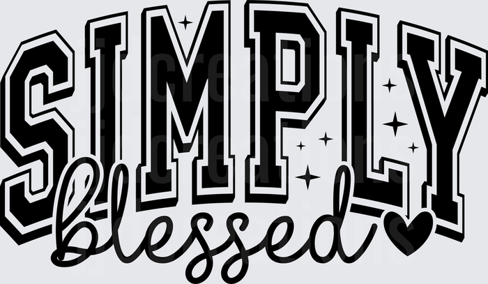 Simply Blessed Typography with Sparkle Stars and Heart