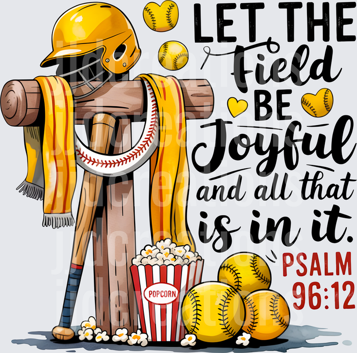 Baseball Cross Let The Field Be Joyful Psalm 96:12 Design
