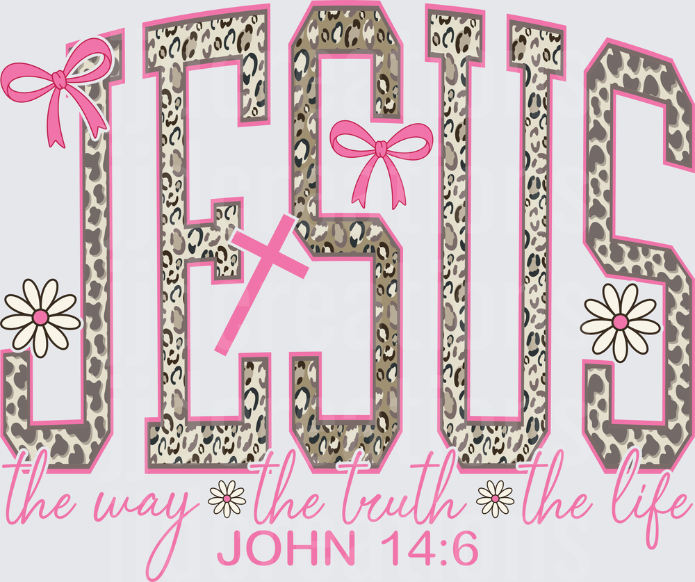 Leopard Print Jesus The Way Truth Life John 14:6 Cross Bow Design