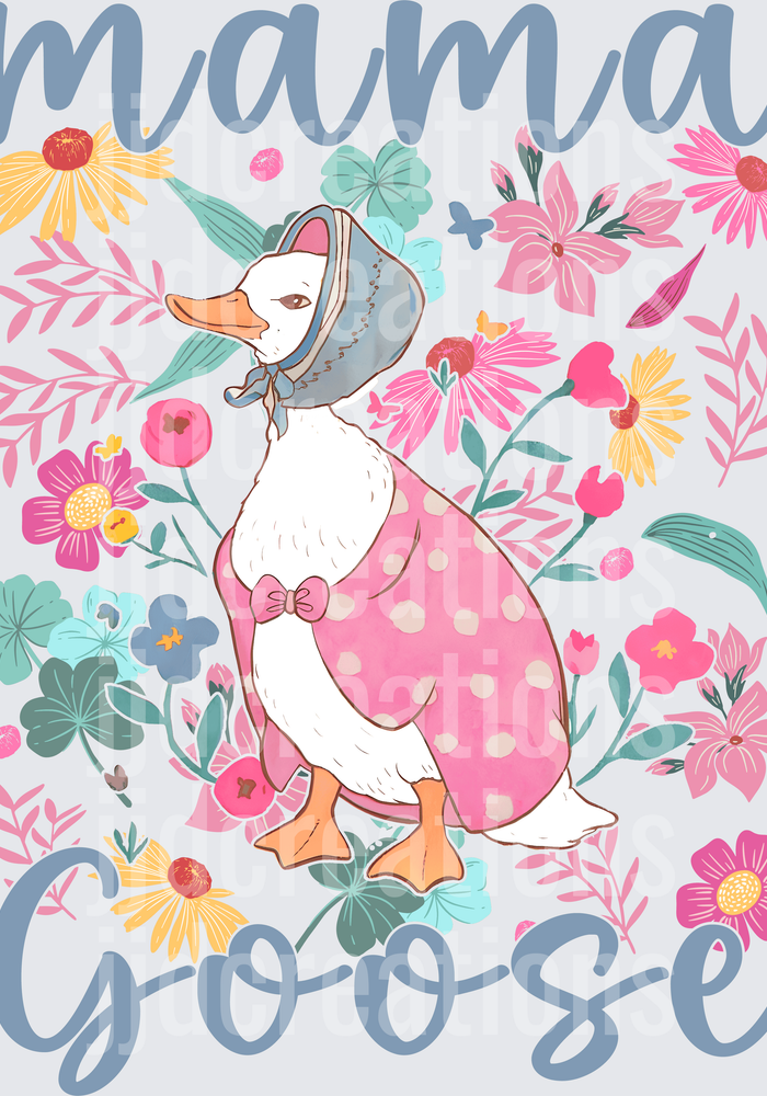 Mama Goose Mother Goose Floral Design with Pink Dress