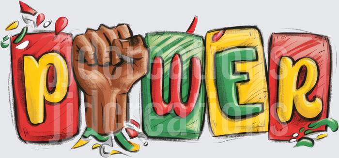 Black Power Fist Breaking Through Colorful Letter Blocks
