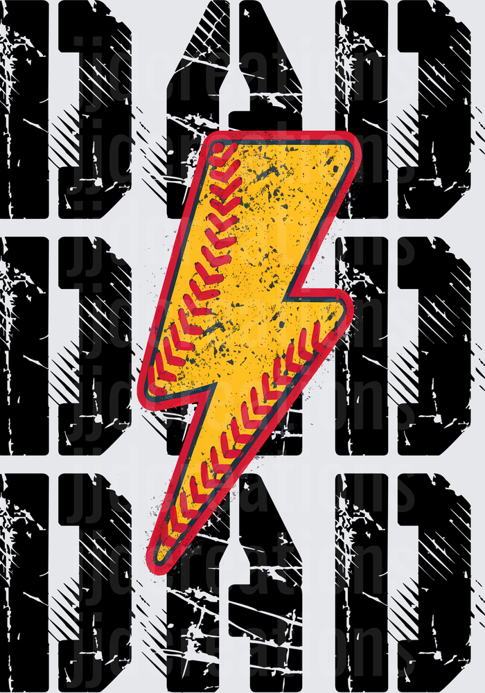 Softball Lightning Bolt with Distressed DAD Typography