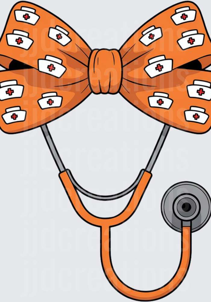 Orange Stethoscope with Nurse Cap Pattern Bow Tie Medical Design