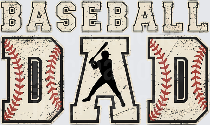 Baseball Dad Vintage Distressed Letters with Batter Silhouette