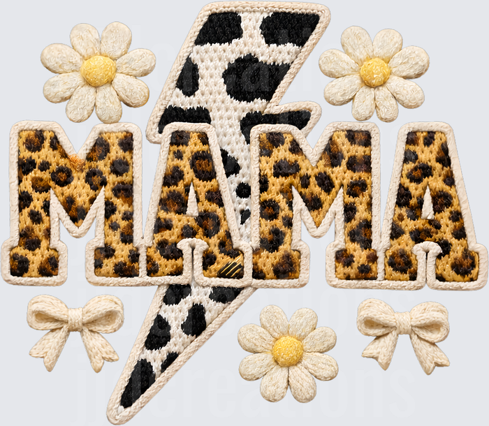 Mama Lightning Bolt Leopard Print with Daisies and Bows