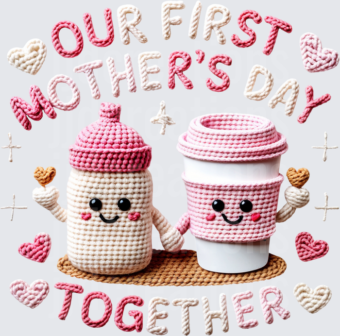 Our First Mother's Day Together Cute Crochet Baby Bottle and Coffee Cup