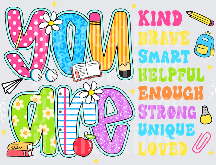 MOM LIFE Positive Affirmations with School Supplies and Flowers