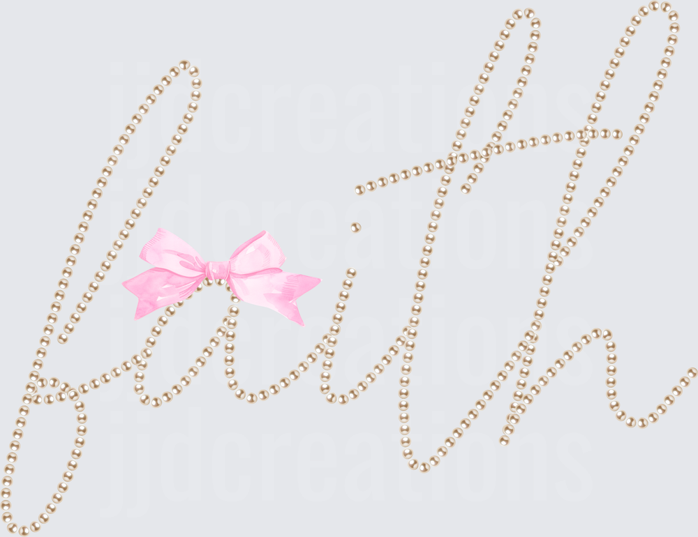 Bride Pearl Necklace Typography with Pink Bow