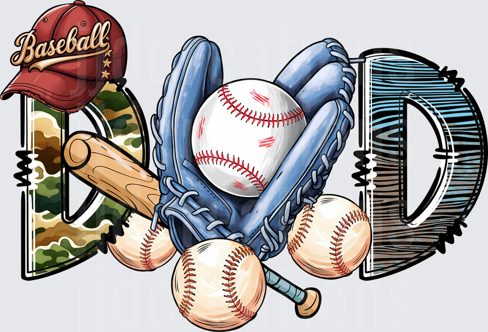 Baseball Dad Typography with Glove Bat and Camouflage