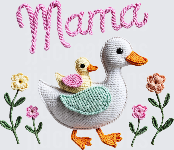 Mama Duck with Baby Duckling Crochet Style with Flowers